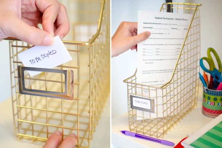 School supply organization hacks: Use an over-the-door shoe holder for supplies