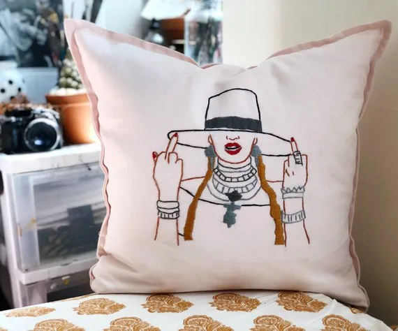 Gifts for Activist Women: Embroidered Beyonce slay pillow from Create the Culture