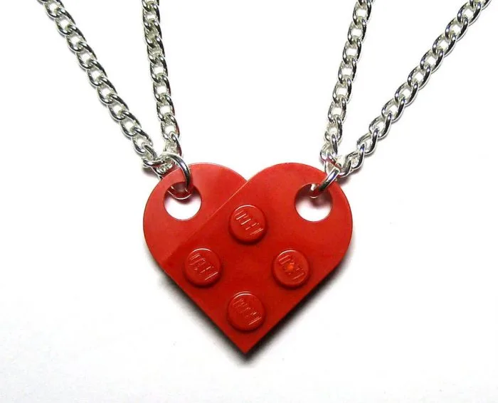 Valentine's Day BFF jewelry: LEGO Brick BFF Necklace by Cute Hearts