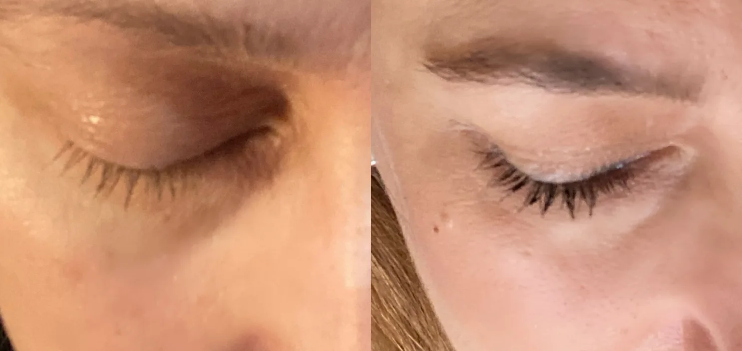 Best mascara for short lashes: L'Oreal Voluminous Lash Paradise. Before/after photos: CoolMomPicks.com