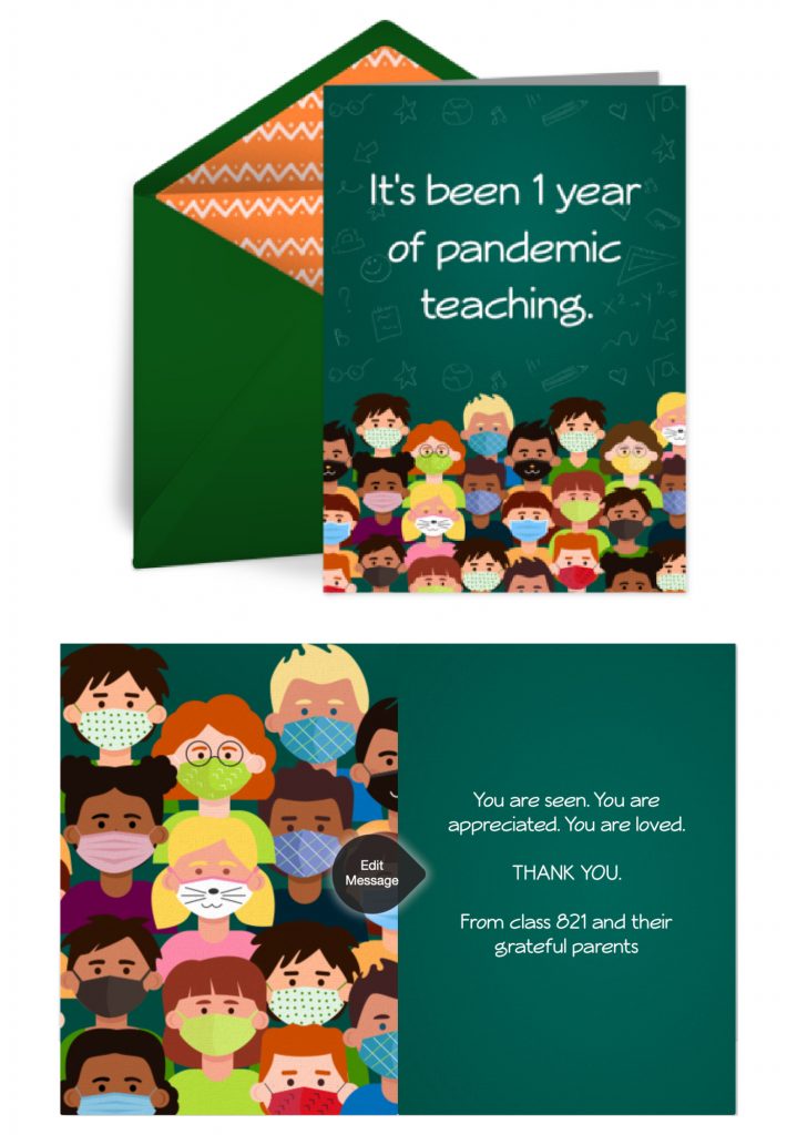 Free teacher appreciation card during the pandemic from Punchbowl