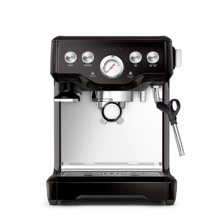 Breville Infuser Espresso Maker in silver, black, red 50% off for a limited time at William-Sonoma!