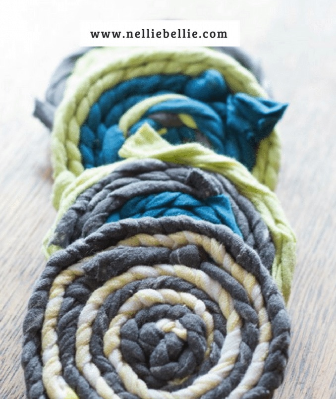 Old t-shirts become coasters for Mother's Day with this tutorial from Nellie Bellie
