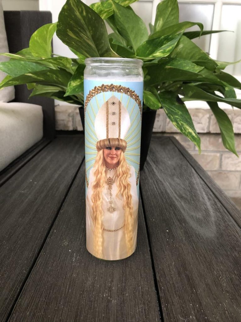 Schitt's Creek gift: A Moira Rose prayer candle from Flaming Feminist