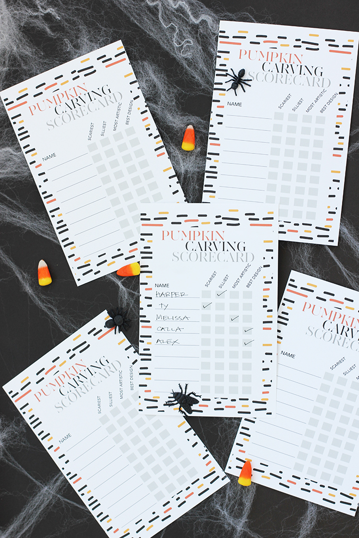 Free Halloween party printables: Pumpkin carving scorecard is a free download from| Alice and Lois