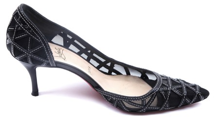 Christian Louboutin black leather d'orsay st honore 70 mesh pumps consigned at Tradesy