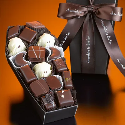 Crack open a coffin of gourmet Halloween chocolates. This one's just for the grown-ups.