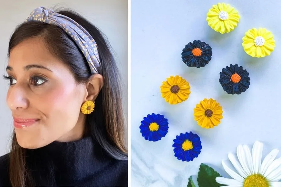 Help support the people of Ukraine through the purchase of these pretty sunflower earrings from Naaz Design Co.