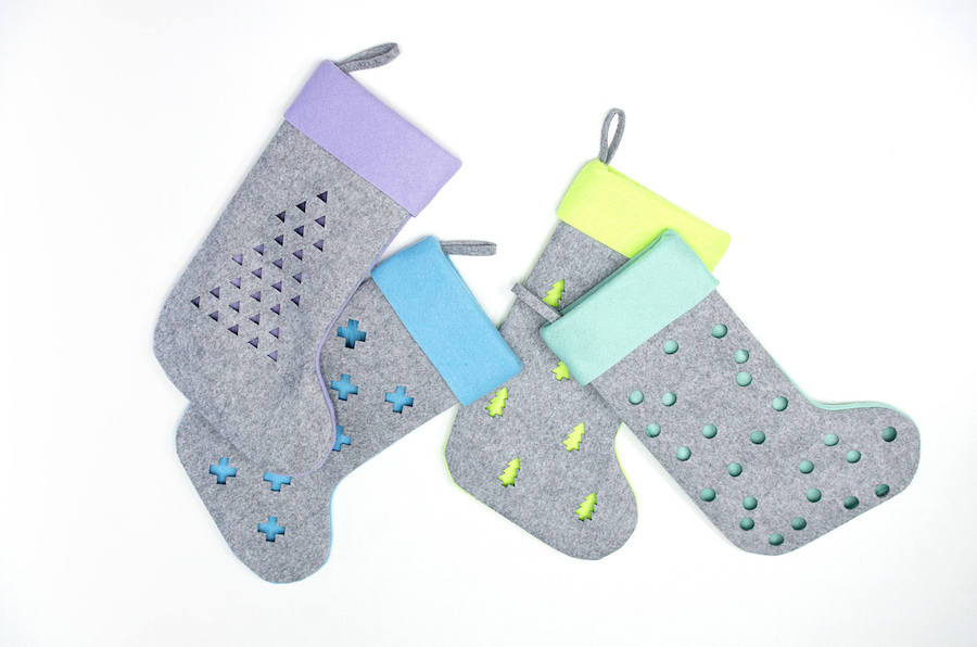 Cool modern Christmas stockings: Scandinavian Style Stockings by Woolly Clouds
