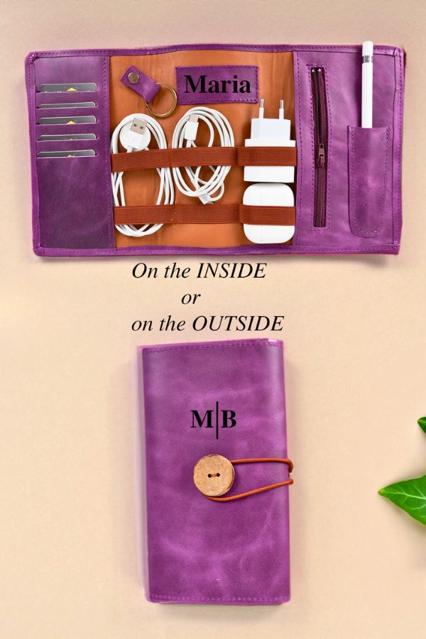 Personalized Leather Organizer Mothers Day Gifts, Cable Organizer Unique Gifts for Mom