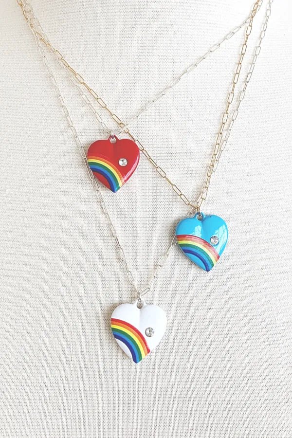 Valentine's jewelry for women who like edgier stuff: Retro rainbow heart necklaces by Peggy Li