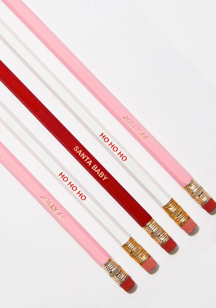 Funny hostess holiday gifts: Christmas Pencil Set by Sugar Luxe Shop
