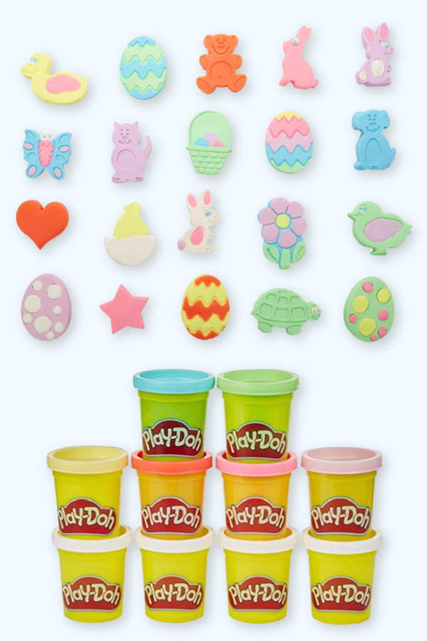 Play Dough Easter kit for kids with lots of shape cutters and dough