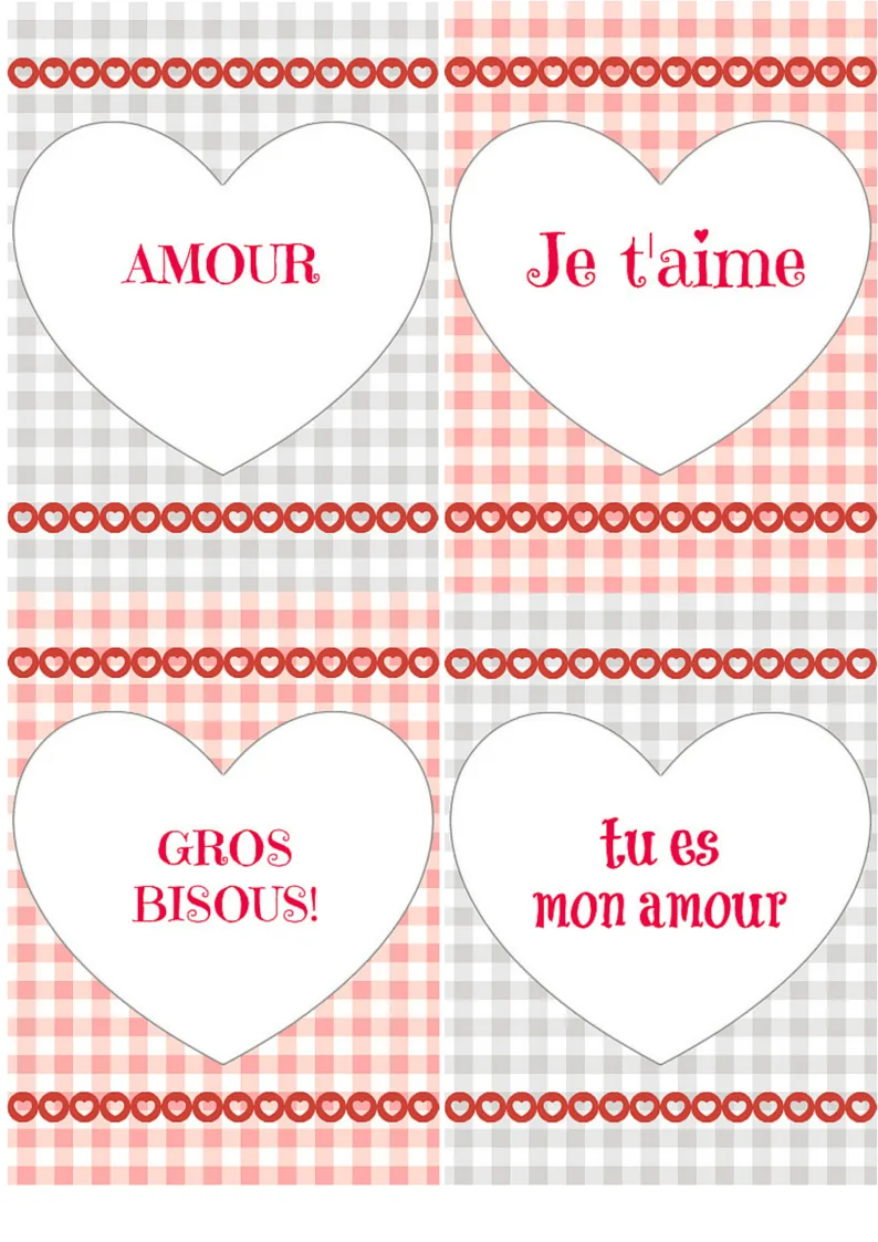 Bilingual printable Valentines in French and English