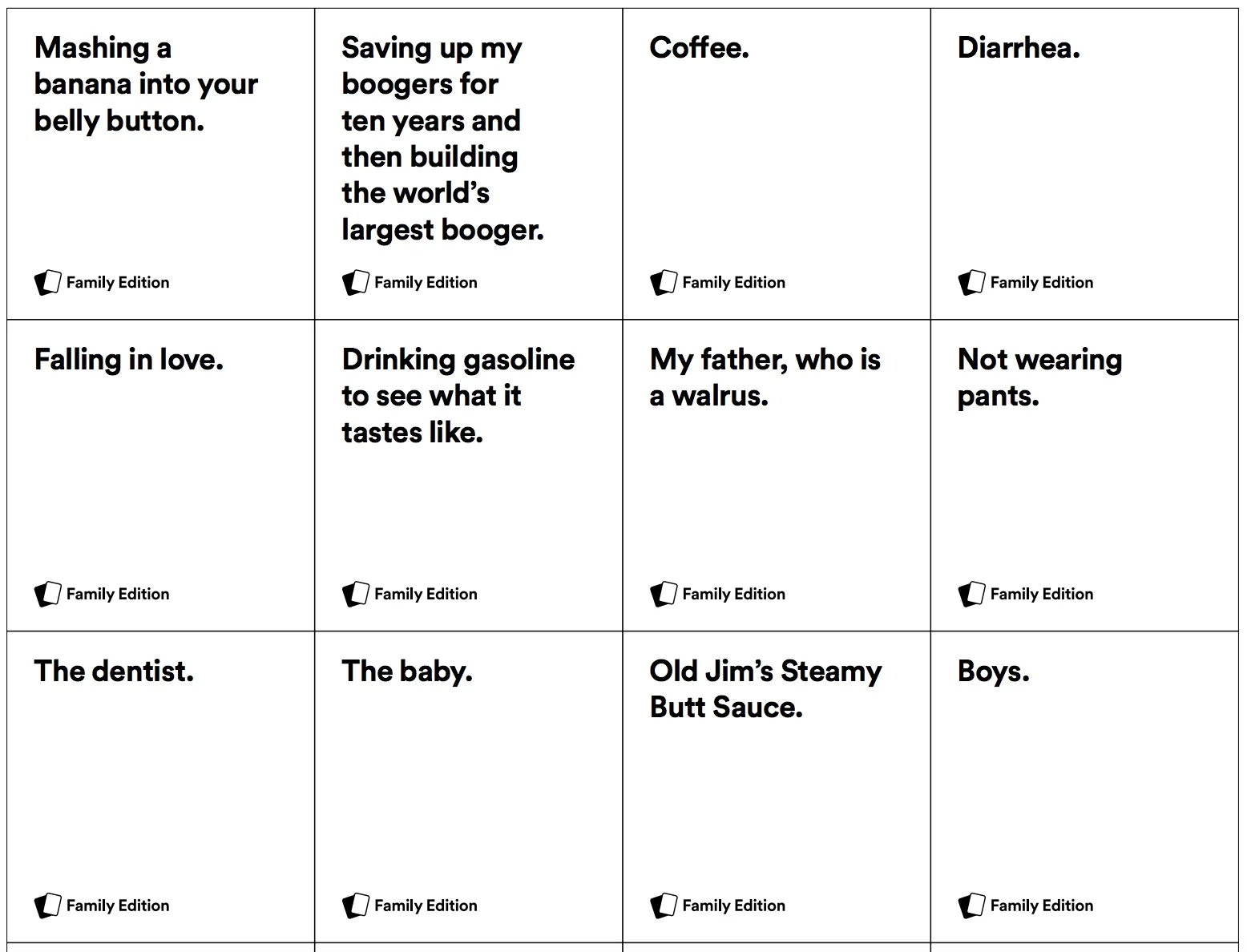 Cards Against Humanity Family Edition - Print and Play for free!