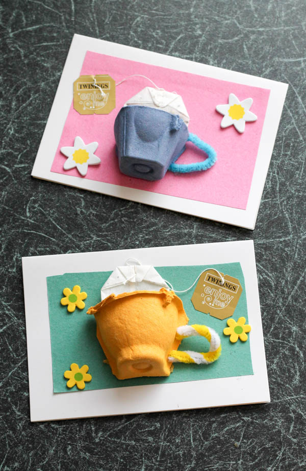 Recycled egg cartons become teacups on these Mother's Day card by In the Playroom