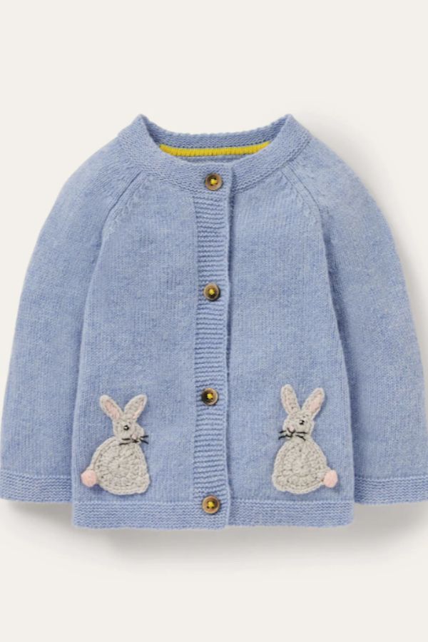 Boden's bunny cardigan sweater for babies makes a thoughtful gift for Chinese New Year's Year of the Rabbit.