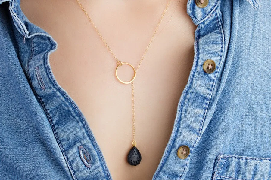 Gorgeous essential oil jewelry that doesn't look like it: Lariat lava drop necklace