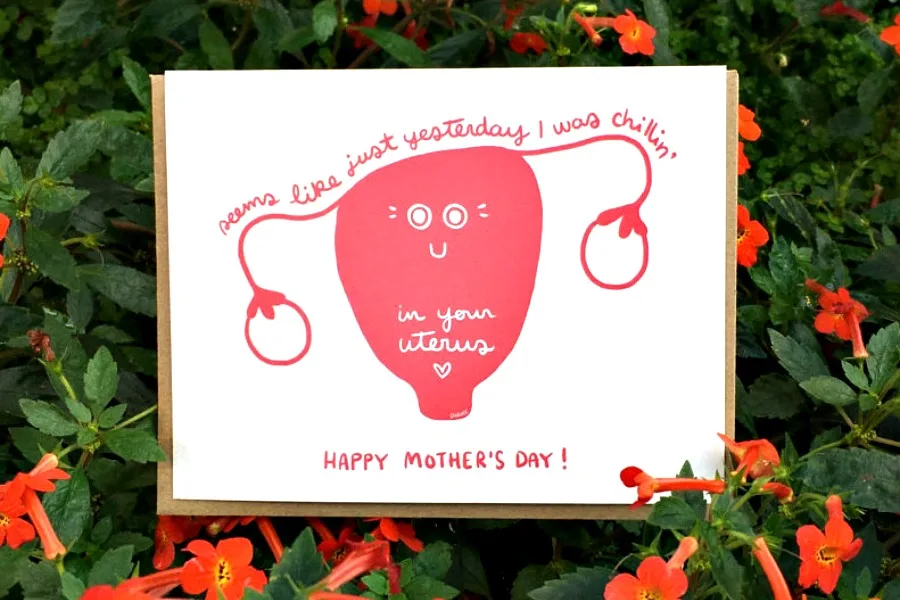 18 funny Mother's Day cards, like this witty uterus card by Darveelicious.