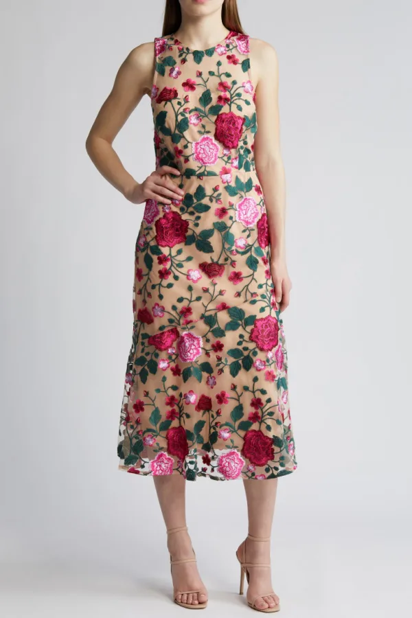Flowy, floral dresses for summer weddings: A-line ruffle dress from Eliza J