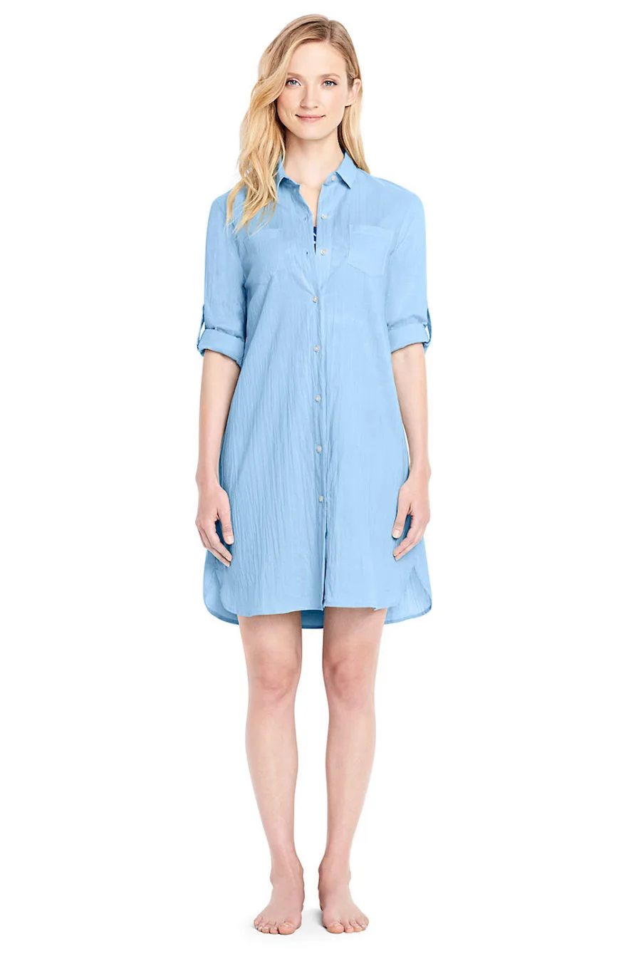 Cool pool coverups for moms: Boyfriend shirtdress at Lands End