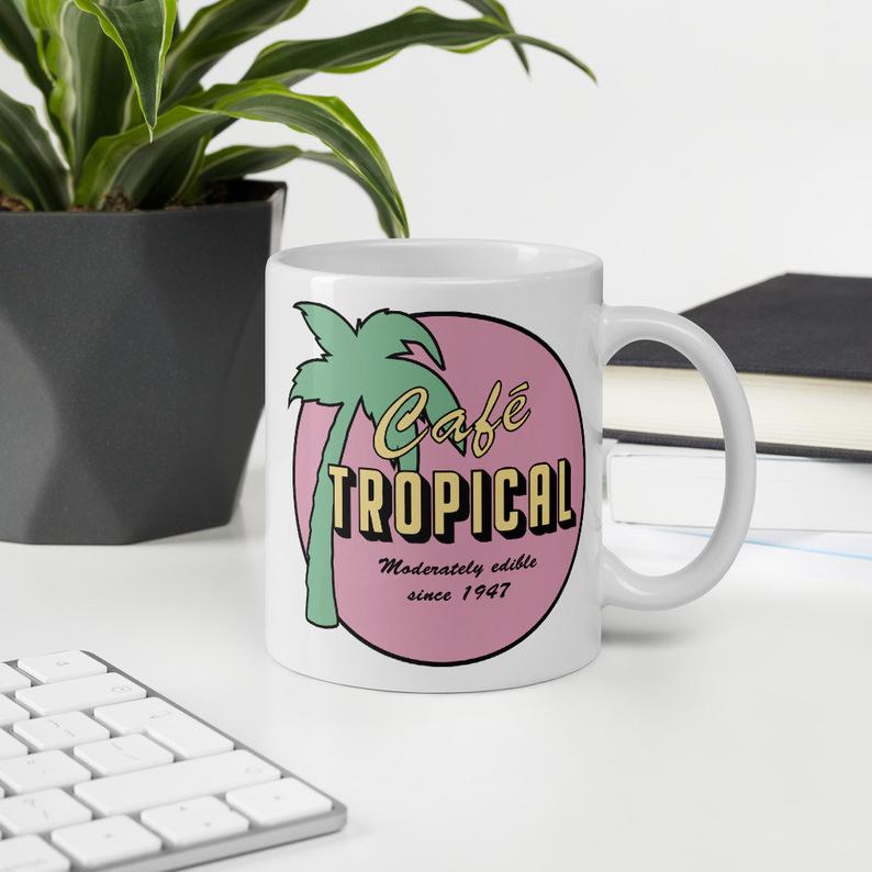 Schitt's Creek gift idea: A Café Tropical coffee mug from Sugarmouth Clothing