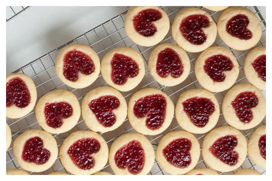 Last-minute Valentine's Day gifts: Heart-Shaped Jam Thumbprint Cookies by Wanna Come With?