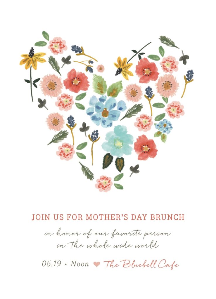 Digital e-card to invite mom to a virtual Mother's Day brunch over zoom