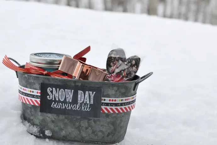 7 DIY holiday gifts for teachers that will get an A+, like this Snow Day Survival Kit from The DIY Mommy.