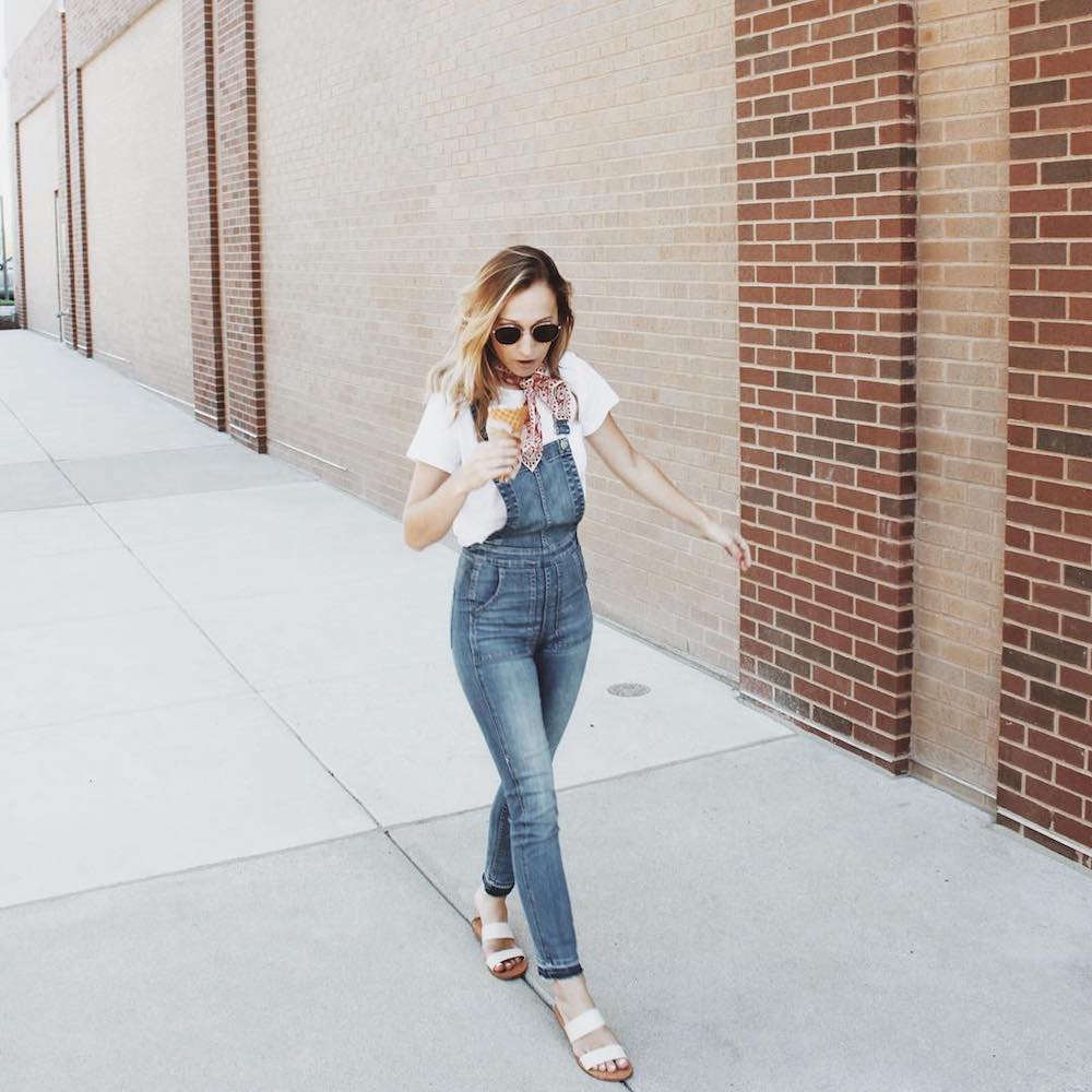 Must-have 90s-style wardrobe items: Overalls | photo via Klaire Osborne on Instagram