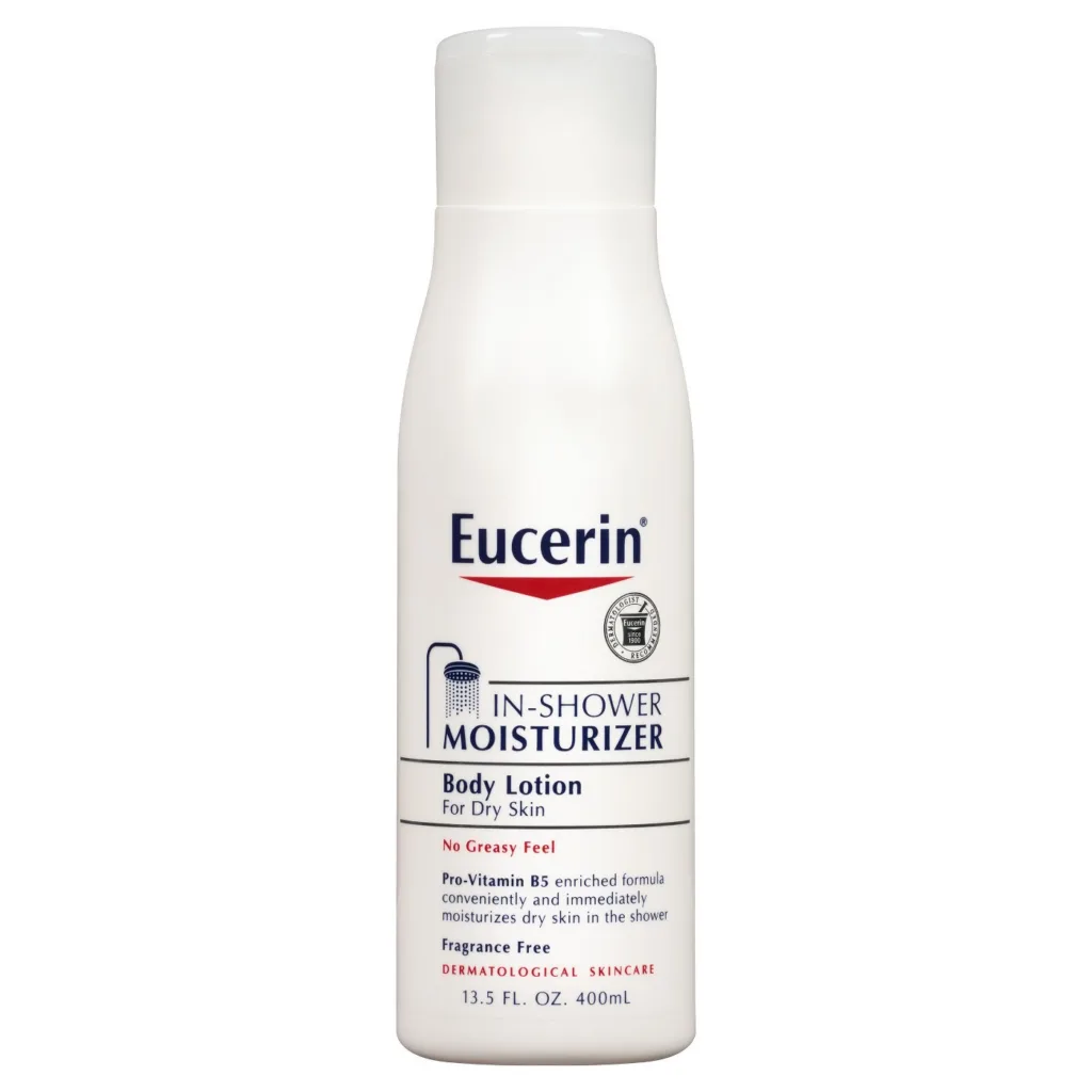 Best drugstore brands for deep summer skin moisturizing: Eucerin In-Shower Body Lotion