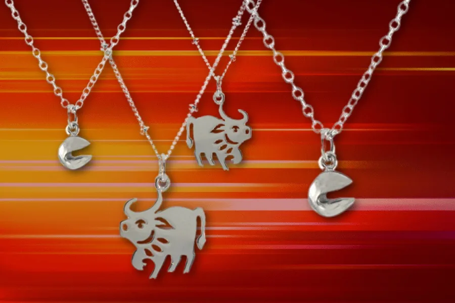 Necklaces from Peggi Li honoring her Asian-American heritage and raising funds to combat anti-AAPI hate crimes