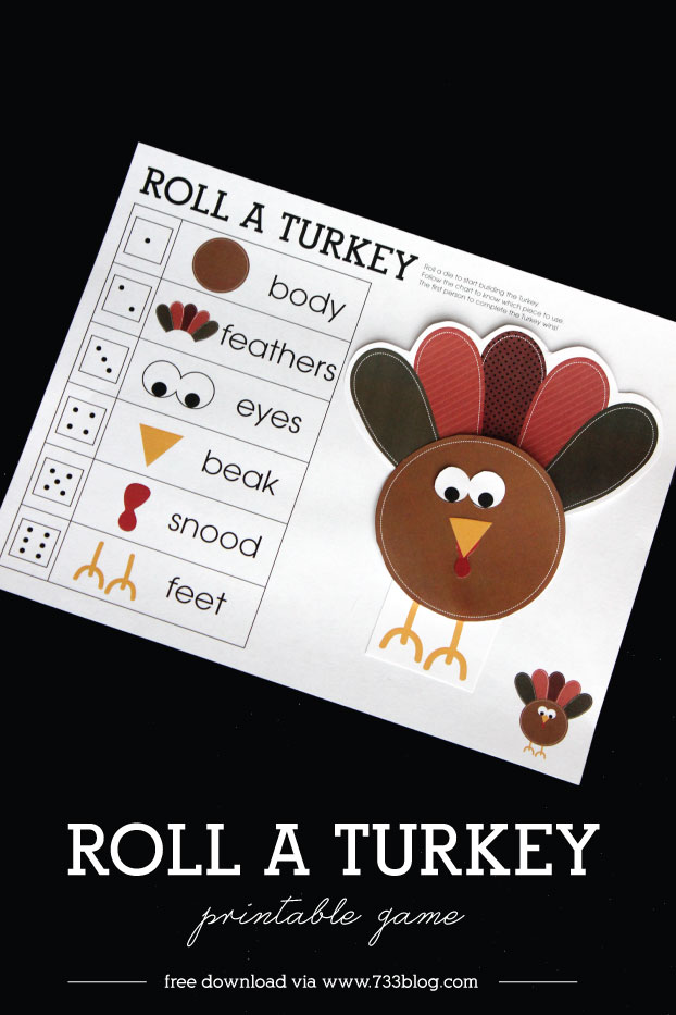 Thanksgiving activity printables: Roll a Turkey Printable Game | Inspiration Made Simple