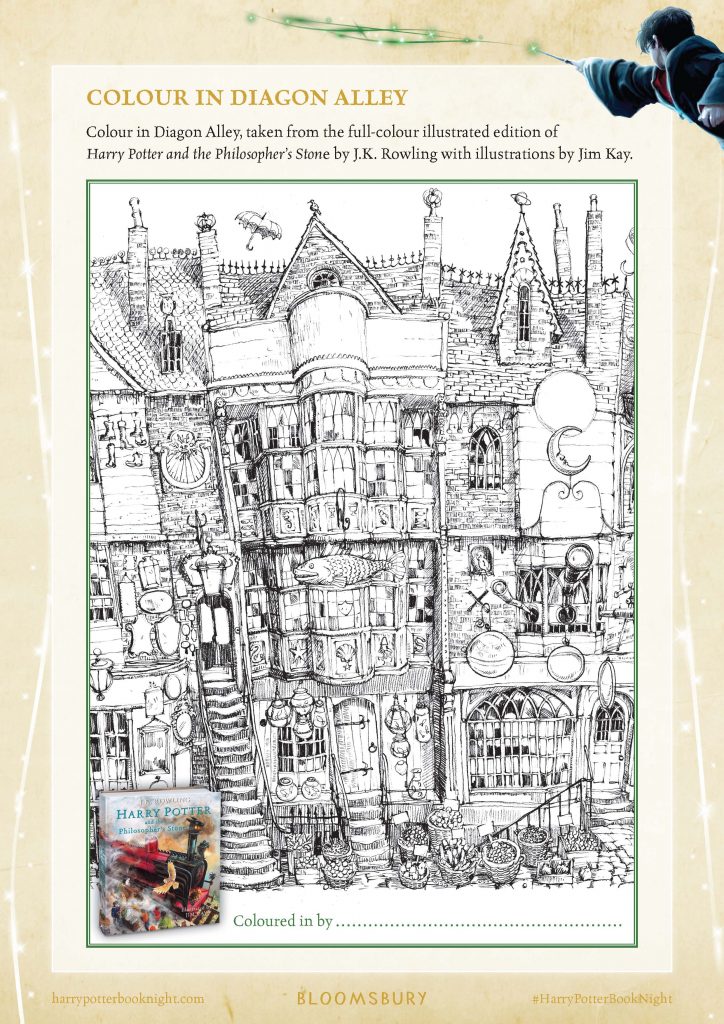 Free Harry Potter Diagon Alley coloring page for #HarryPotterBookNight