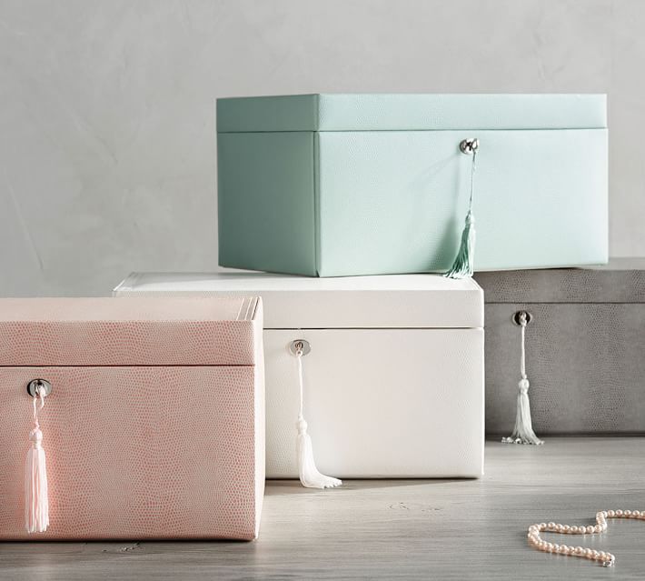 Leather jewelry boxes for jewelry organization: Pottery Barn