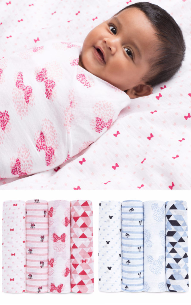 Graphic Disney Mickey or Minnie swaddle sets from Aden + Anais | best baby shower gifts
