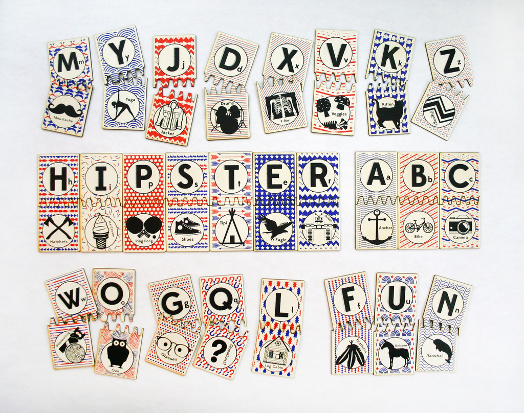 Handmade toys for kids: Hipster ABC wooden matching game