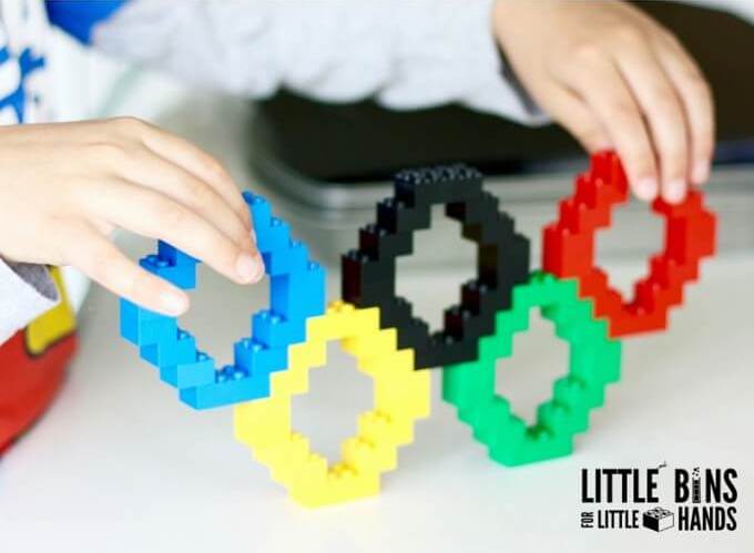 Olympics crafts for kids: LEGO Olympic rings at Little Bins for Little Hands