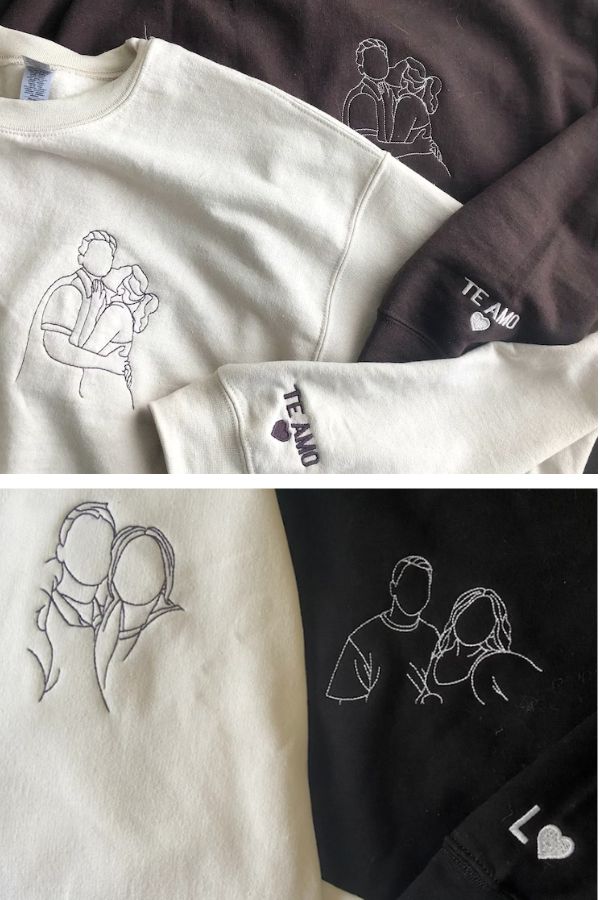 Best Valentine's Gifts for Her on Etsy: Personalized embroidered couples sweatshirts from Lusmay Store made from your own photos!