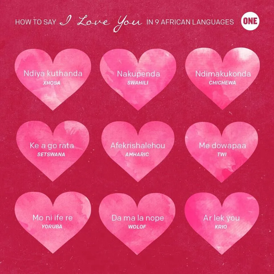 Printable Valentine featuring Love in 9 African languages