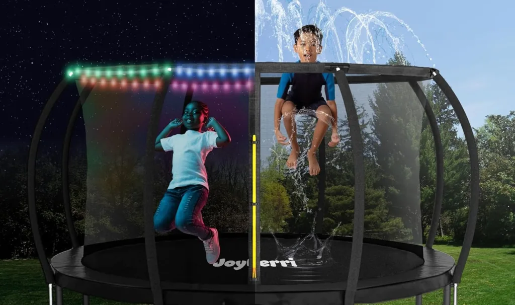 Joyberri Trampoline with sprinkler attachment and nighttime lights, now on sale 