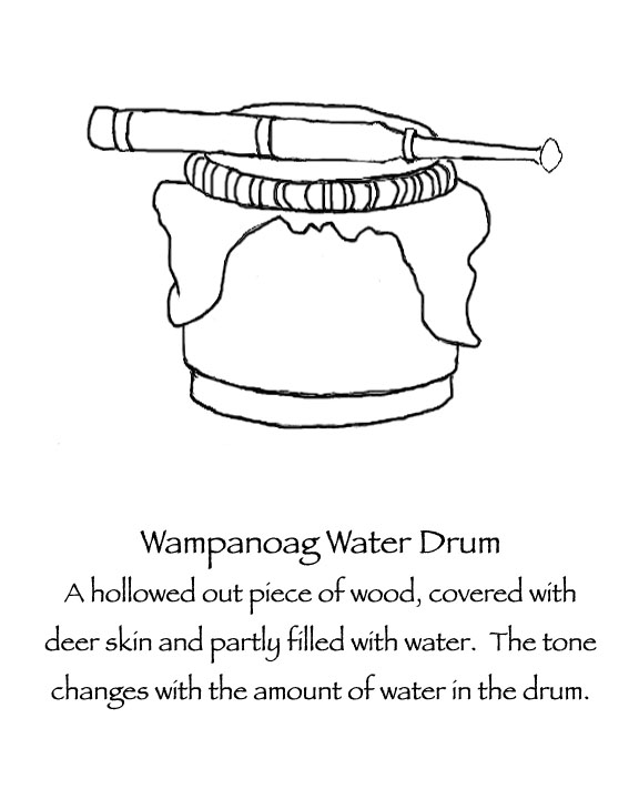 Historically accurate Thanksgiving coloring pages: Wampanoag Musical instruments and clothing
