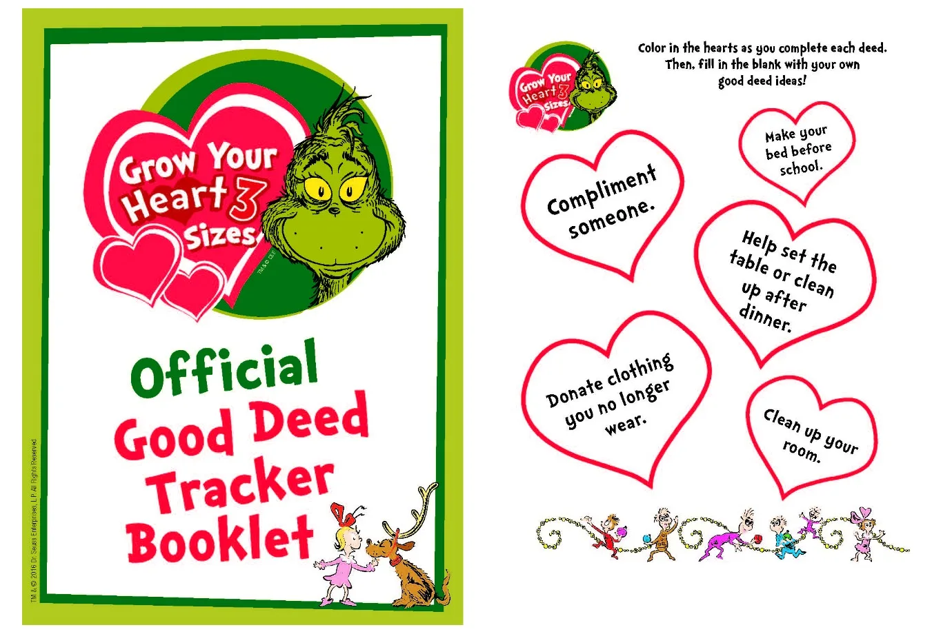 Holiday printable for kids: The Grinch good deed tracker supports random acts of kindness